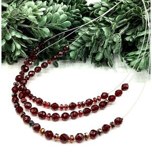 Multi-Strand Garnet Red Beaded Necklace With Adjustable Silver-Tone Clasp